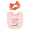 Hudson Baby Infant Girl Cotton Bib and Headband or Caps Set, Pumpkin Spice Date, One Size - 3 of 4