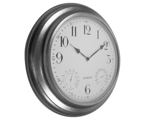 24" Outdoor Metal Decor Clock with Thermometer & Hygrometer - Backyard Expressions&#174;