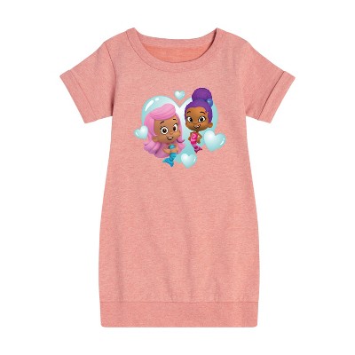 - Bubble Guppies - Molly And Zooli Heart Bubble Heart Graphic Short Sleeve Fleece Dress