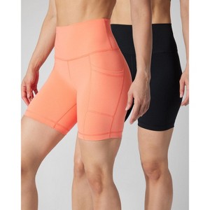 90 Degree By Reflex Womens 2 Pack Wonderlink Tribeca Elastic Free High Waist 7" Side Pocket Short and Everyday Basic Short - 1 of 4
