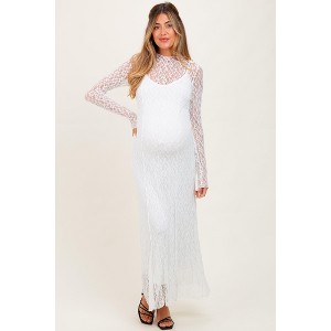 Pinkblush White Lace Mock Neck Long Sleeve Maternity Maxi Dress