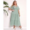 Coolmee Women Summer Maxi Dress Plus Size V Neck Wrap Floral Print Short Sleeves Ruffle Tiered Dress with Belt 5XLgreen white flowers - 4 of 4