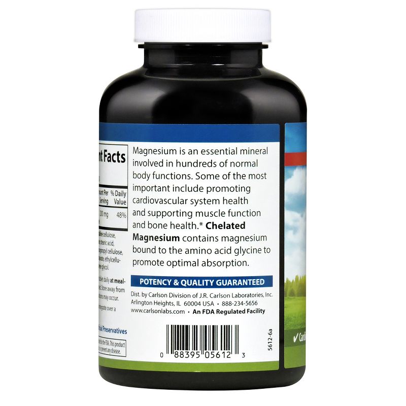 Carlson - Chelated Magnesium, 200 mg, Superior Absorption, Heart Health, Muscle Function, Bone Support, 2 of 5