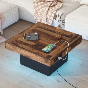 Farmhouse Coffee Table with 2 USB Ports, Outlets, LED Light, Charging Station, Black, 31.4� x 31.4�' - 1 of 3