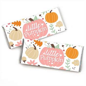 Big Dot of Happiness Girl Little Pumpkin - Candy Bar Wrapper Fall Birthday Party or Baby Shower Favors - Set of 24