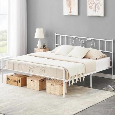 Queen Size Metal Platform Bed Frame with Headboard and Footboard, Mattress Foundation with Premium Steel Slats Support