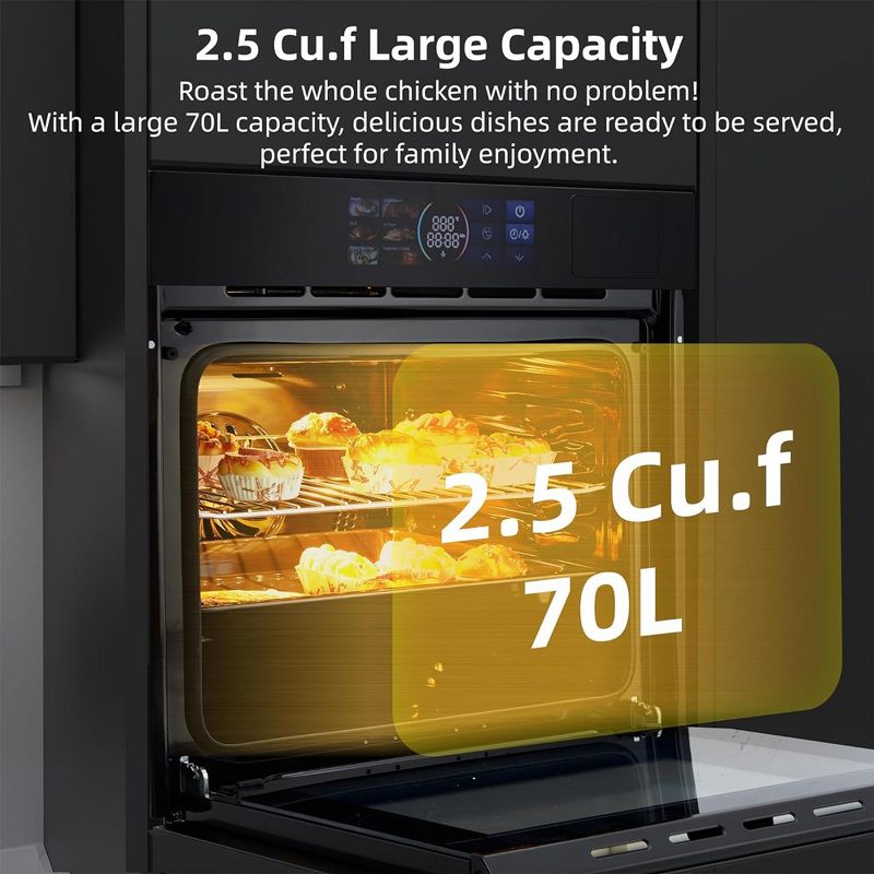 24" Electric Single Wall Oven 2.5CF Convection Oven With View Window & LED Screen, 3 of 8