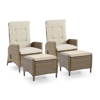 Greemotion 4pc Garda Gas Spring Assisted Reclining Outdoor Cushioned Patio Chairs with Ottomans Beige: Aluminum Frame, Fade & UV Resistant
