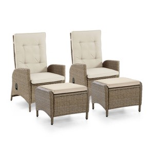 Greemotion 4pc Garda Gas Spring Assisted Reclining Outdoor Cushioned Patio Chairs with Ottomans Beige: Aluminum Frame, Fade & UV Resistant - 1 of 4