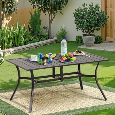 Aoodor Patio Dining Table for 6 People,  59"L x 38"W Rectangular Metal Outdoor Dining Table with Adjustable Umbrella Hole