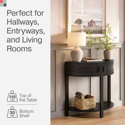 Blackened Oak Half Moon Console Table with Storage