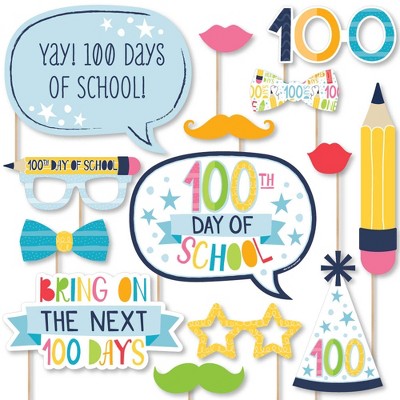 Big Dot of Happiness Happy 100th Day of School - 100 Days Party Photo Booth Props Kit - 20 Count