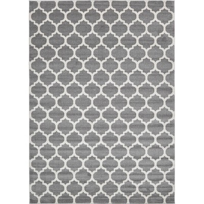Dark Gray and Beige Trellis Synthetic Area Rug
