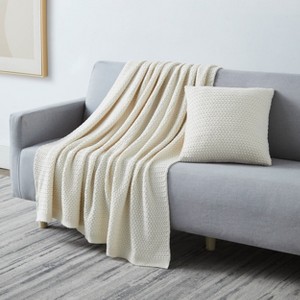 Southshore Fine Living, Throw Blanket for Couch or Bed with Matching Decorative Throw Pillow Cover, Acrylic Knit Throw Blanket and Throw Pillow Cover - 1 of 3