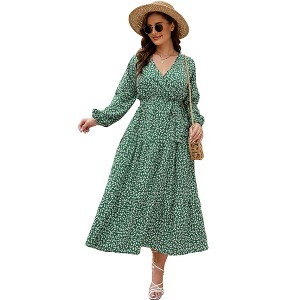Plus Size Women's V Neck Long Sleeve Maxi Dress Floor Length Elegant Casual - 1 of 4
