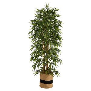 Nearly Natural 6-ft Bamboo Artificial Tree with 1024 Bendable Branches in Handmade Natural Cotton Planter - 1 of 4