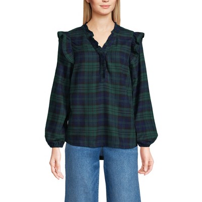 Lands' End Women's Ruffle Front Flannel Popover Blouse