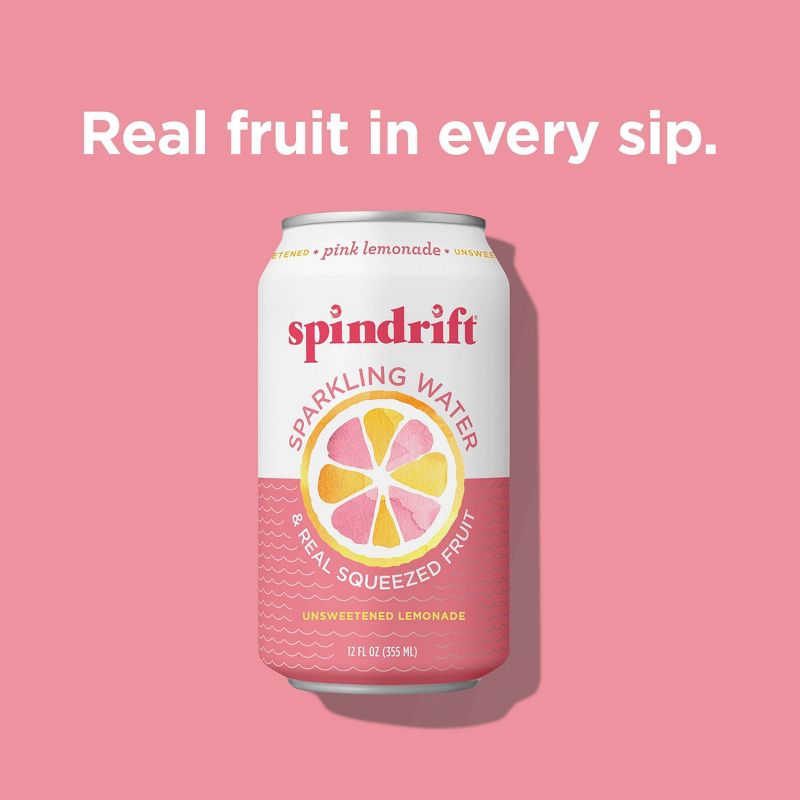 Spindrift Pink Lemonade Sparkling Water - 8pk/12 fl oz Cans, 3 of 5