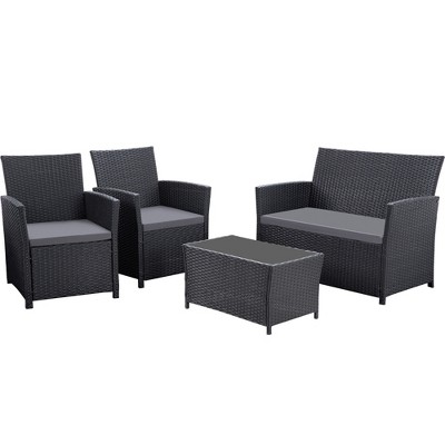 Anybear 4PC Black PE Wicker Sectional Sofa Couch with Washable Cushions Patio Furniture Set