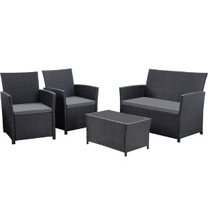 Anybear 4PC Black PE Wicker Sectional Sofa Couch with Washable Cushions Patio Furniture Set - 1 of 4