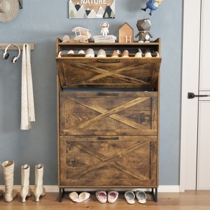 Shoe Storage Cabinet with 3 Flip Drawers - 1 of 4