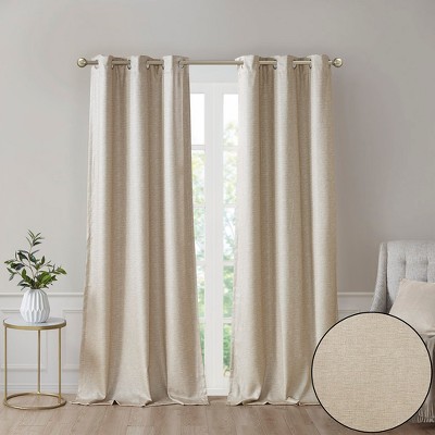 MAYEERTY 2 Pcs Window Panels Tonal Printed Faux Silk Total Blackout Curtain Panel Pair
