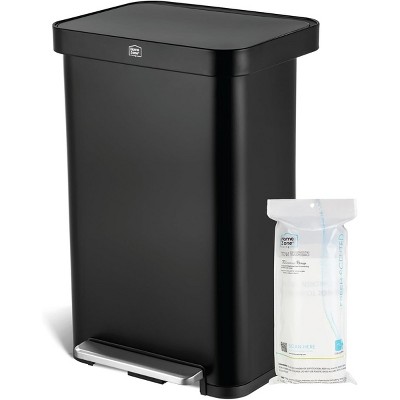 Home Zone Living 19 Gallon Stainless Steel Tall Kitchen Trash Can with Soft Close Lid and Collared Rim, Black