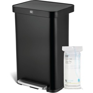 Home Zone Living 19 Gallon Stainless Steel Tall Kitchen Trash Can with Soft Close Lid and Collared Rim, Black - 1 of 4