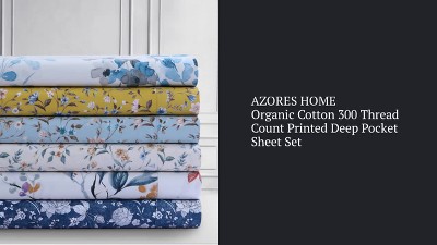 Twin Blue Organic Cotton Floral Deep Pocket Sheet Set