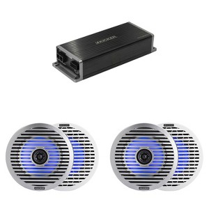 Kicker Marine KPX300.4 Powersports Amp & (2) 6.5" Thin- Mount Marine LED Speakers - 1 of 4