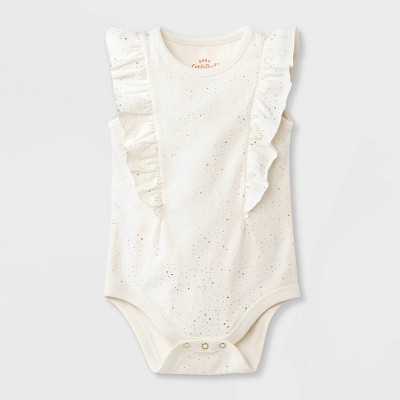 Baby Girls' Ruffle Short Sleeve Bodysuit - Cat & Jack™ Cream 6-9M