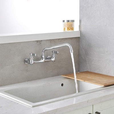 BWE Double Handles Wall Mount Modern Standard Kitchen Faucet With 8 Inch Swivel Spout 8" Center