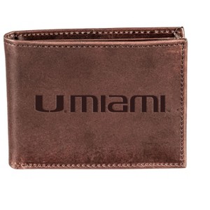 Evergreen NCAA Miami Hurricanes Brown Leather Bifold Wallet Officially Licensed with Gift Box - 1 of 1