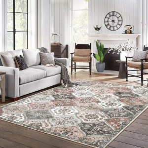 Washable Vintage Oriental Rug Non Slip Low Pile Rug Soft Throw Floor Cover Retro Foldable Indoor Carpet for Living Room Bedroom Playroom Nursery - 1 of 4