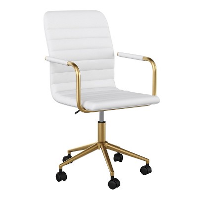 White Faux Leather Executive Swivel Office Chair with Brass Frame