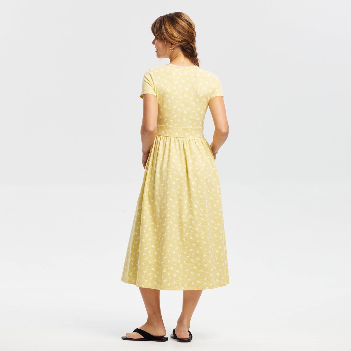 Женские платья Universal Thread Women's Short Sleeve Lace Trim Knit Dress - Universal Thread™ Yellow Floral S — фото 2