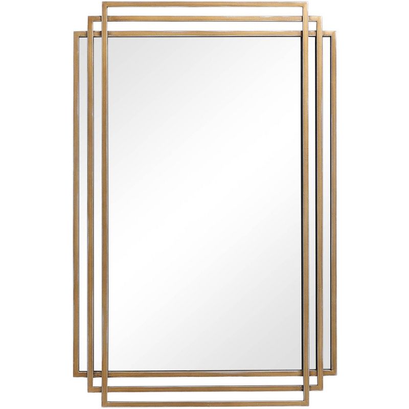 Uttermost Rectangular Vanity Decorative Wall Mirror Modern Distressed Brushed Gold Solid Iron Frame 23 3/4" Wide for Bathroom, 1 of 2