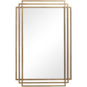 Uttermost Rectangular Vanity Decorative Wall Mirror Modern Distressed Brushed Gold Solid Iron Frame 23 3/4" Wide for Bathroom