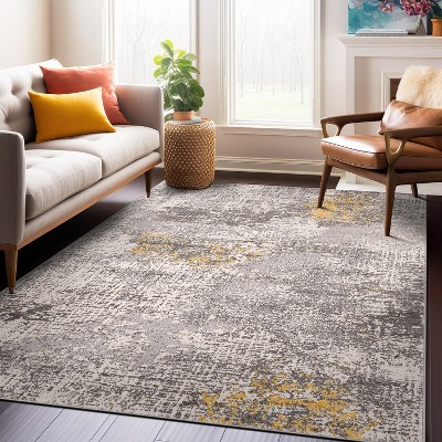 Yellow and Gray Abstract Reversible 8' x 10' Synthetic Area Rug