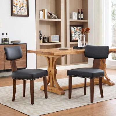 Dining Chairs Set of 2, Upholstered Mid Century Modern Kitchen Dining Room Accent Chairs with Faux Leather Cushion Seat