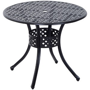 NicBex 33" Outdoor Dining Table,Round Aluminum  Patio Table with Black Frame and Umbrella Hole for 2 to 4 Chairs,Outdoor Furniture,Black - 1 of 4