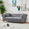 3+3 Seater Chesterfield Velvet Upholstery Sofa with Roll Armrest & Nailhead, Mid Century Modern Upholstered Couch for Living Room, Office, Apartment - 4 of 4