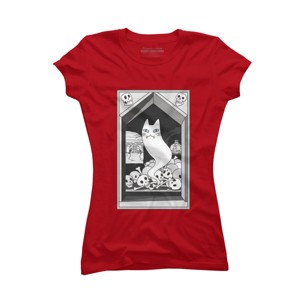 Junior's Design By Humans Ghost cat the Keeper of the Crypt By runcatrun T-Shirt - 1 of 2