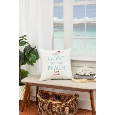 White Embroidered Coastal Santa Decorative Throw Pillow 18" x 18"