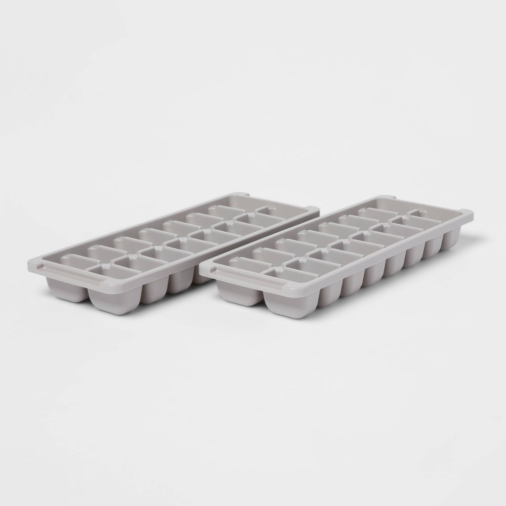 Photos - Barware Plastic 2pk Ice Tray Gray - Room Essentials™: BPA-Free, Dishwasher-Safe, 16 Cavities, Ice Mold for Freezer