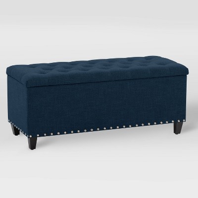 Boston Tufted Fabric Storage Ottoman Navy Blue - CorLiving