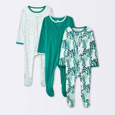Baby Girls' 3pk Tight Fit Zip-Up Sleep N' Play - Cloud Island™ Olive Green Newborn