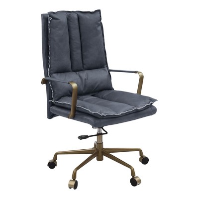 Gray Leather Executive Swivel Office Chair with Metal Accents