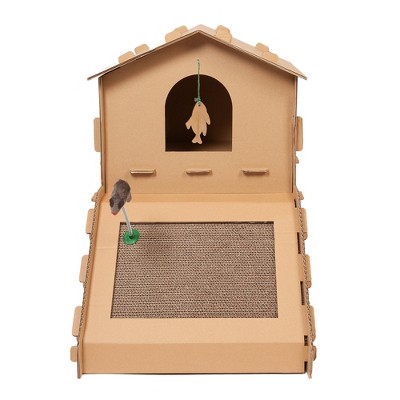 Cardboard Townhouse Multi-Level Cat Scratcher with Catnip