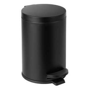 Aoibox Small Black Trash Can with Lid and Foot Pedal, Mini Round Wastebasket for Bathroom, Bedroom, Office, 1.2 Gallons Capacity, Matte Black - 1 of 4